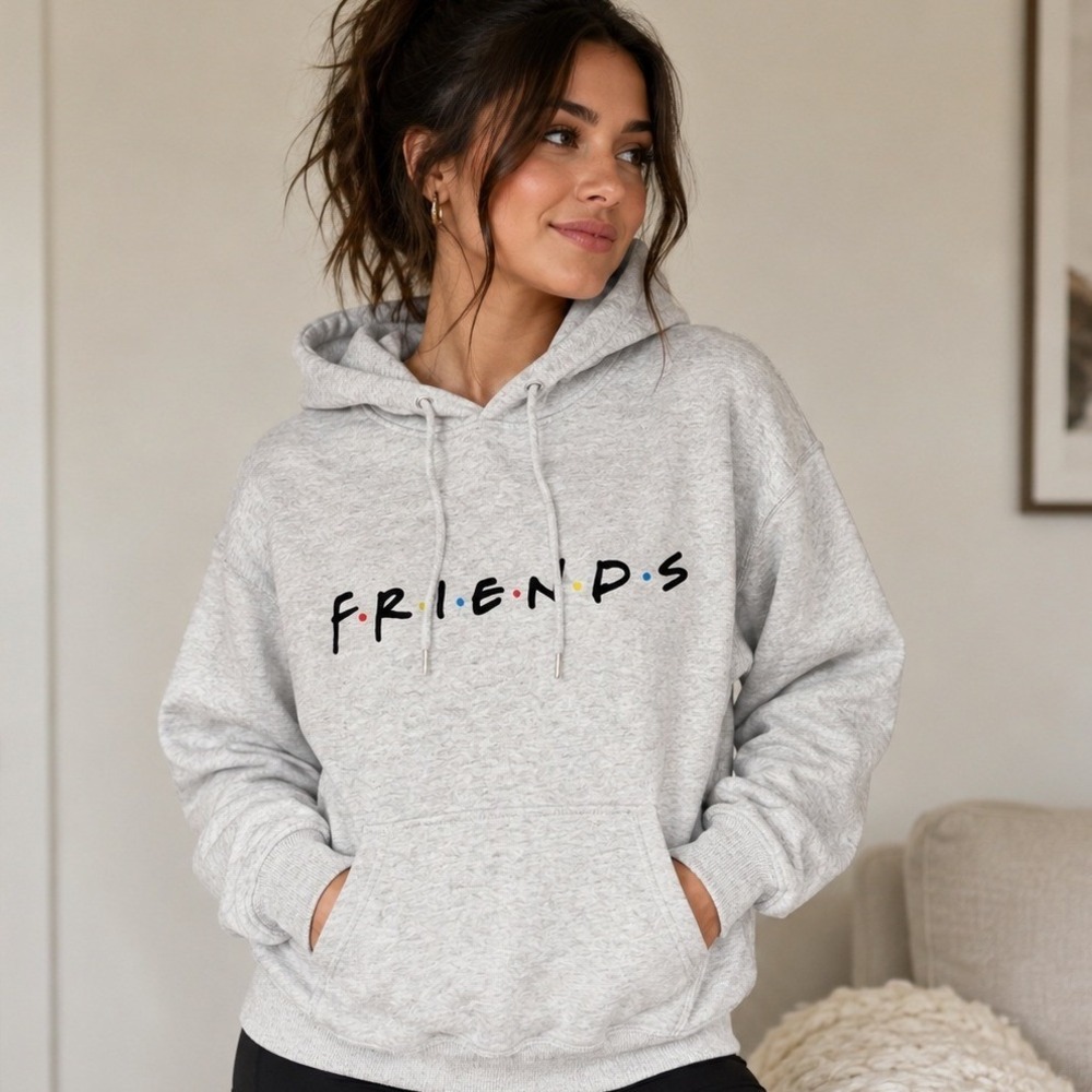 H&M Friends TV Show Logo Hoodie Heather Gray Warner Bros Sweatshirt Mens Medium